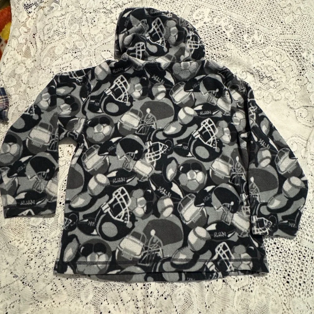 Boys‎ Youth M 7/8 Fleece Hoodie Sports Print Football Soccer Baseball Gray Black